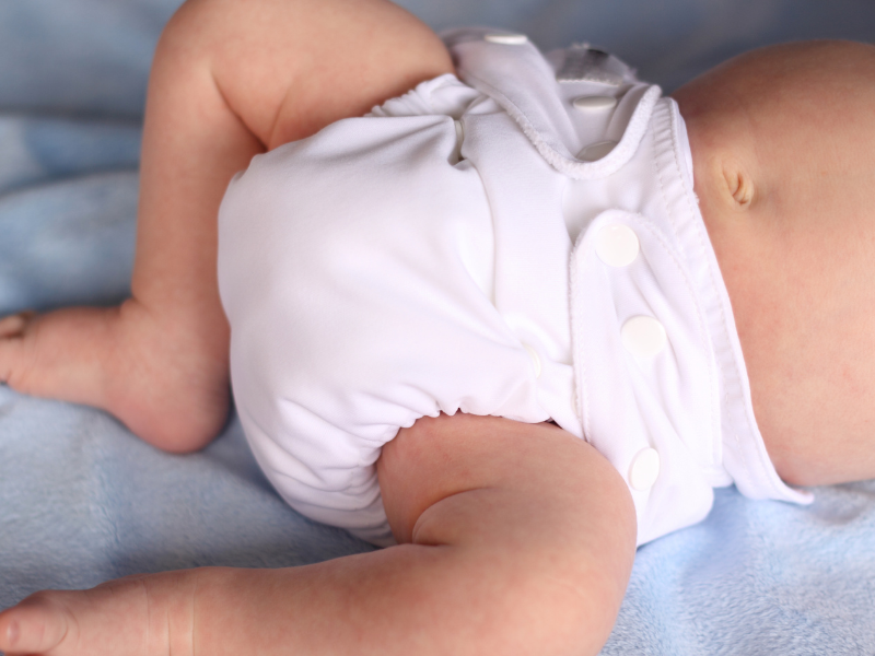 cloth diaper on a baby