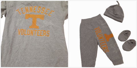 grey tennessee t shirt cut into baby pants and hat